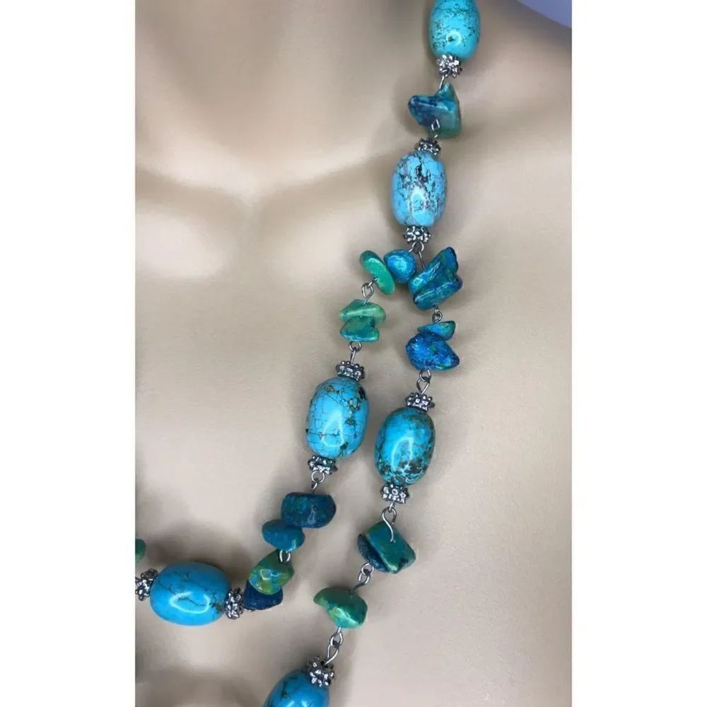 Turquoise Look Double Strand Necklace - Picture 4 of 6
